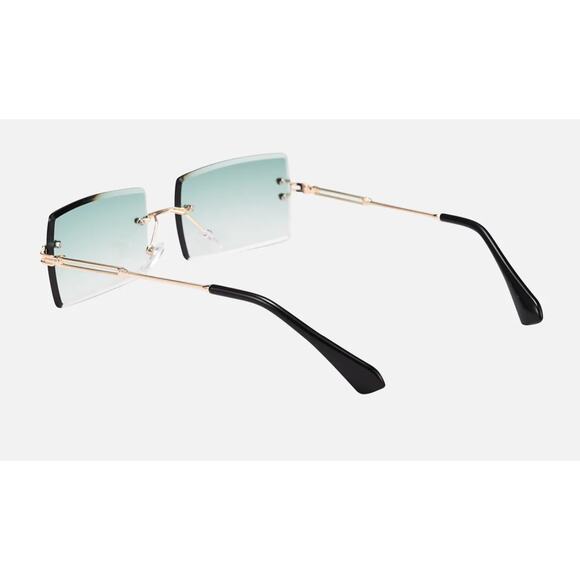 Unisex Rectangular Rimless Green|Blue Tinted  Gold Frame Fashion Sunglasses NEW - Picture 6 of 6